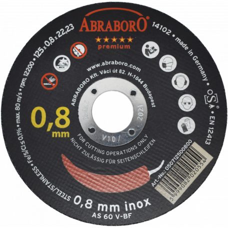 ABRABORO CHILI INOX PREMIUM VÁGÓKORONG 125x0,8x22,23, 050712500800