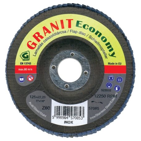 Gránit GRANIT Economy cirkon szemcsés csiszolótárcsa acélhoz és inoxhoz 115x22,23 mm  Z80     kúpos, 57086