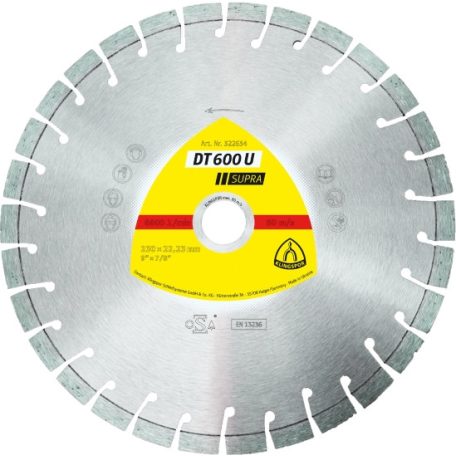 Klingspor DT 600 U Gyémánt vágókorongok, 115 x 2,4 x 22,23 mm 13 Szegmensek 20 x 2,4 x 9 mm, Rövid fogazás, 322630