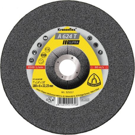 Klingspor A 624 T Csiszolókorongok, Tisztítókorong 180 x 6 x 22,23 mm domború, 325217