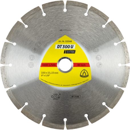 Klingspor DT 300 U Gyémánt vágókorongok, 125 x 1,6 x 22,23 mm 9 Szegmensek 36,4 x 1,6 x 7 mm, Standard fogazás, 325346