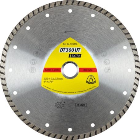 Klingspor DT 300 UT Gyémánt vágókorongok, 230 x 2,5 x 22,23 mm 2,5 x 7 mm, Folyamatos turbó vágóél, 325356