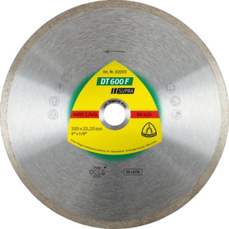 Klingspor DT 600 F Gyémánt vágókorongok, 125 x 1,6 x 22,23 mm 1,6 x 7 mm, Folyamatos vágóél, 325369