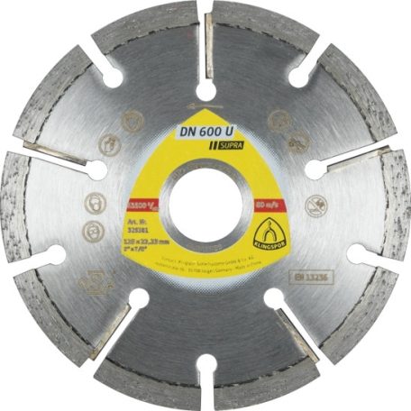 Klingspor DN 600 U Gyémánt vágókorongok, 80 x 6 x 22,23 mm 6 Szegmensek 30 x 6 x 7 mm, Standard fogazás, 330630