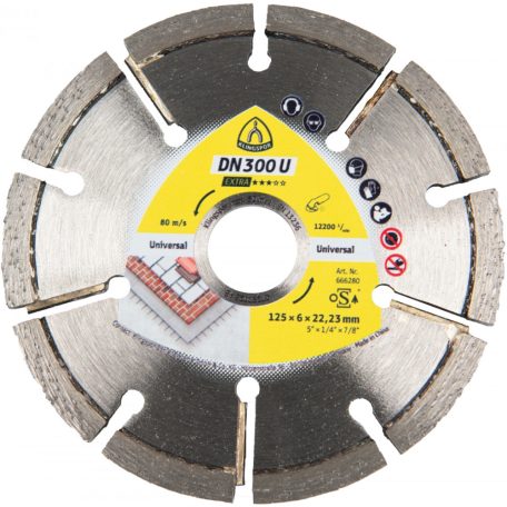 Klingspor DN 300 U Gyémánt vágókorongok, 125 x 6 x 22,23 mm 10 Szegmensek 32 x 6 x 7 mm, Standard fogazás, 666280